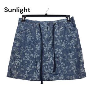 White Stag Womens Short Skort Floral Blue Denim Skirt Drawstring Waist Size 6